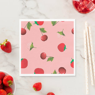 Rode Aardbei en Kers Patroon Roze Fruit Servet