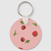 Rode Aardbei en Kers Patroon Roze Fruit Sleutelhanger (Voorkant)