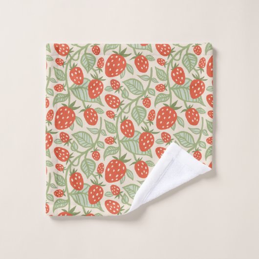 Rode aardbei & groene bladeren patroon bad handdoek (Wasdoekje)