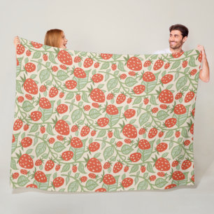 Rode aardbei & groene bladeren patroon fleece deken