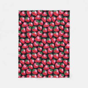 Rode aardbei op zwarte achtergrond fleece deken