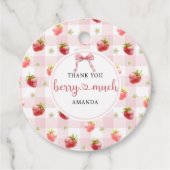 Rode Aardbei Roze Geruite Hartelijk Dank Berry Muc Bedankjes Labels (Voorkant)