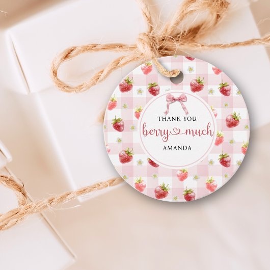 Rode Aardbei Roze Geruite Hartelijk Dank Berry Muc Bedankjes Labels