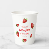 Rode Aardbei Waterverf Berry 1e Baby Verjaardag Papieren Bekers (Achterkant)
