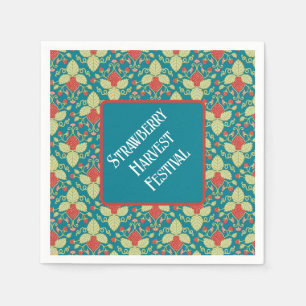 Rode aardbeien, bloemen, fruit en lopers servet