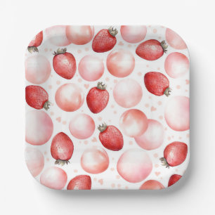 Rode aardbeien en roze ballonnen Elegant Leuk Papieren Bordje