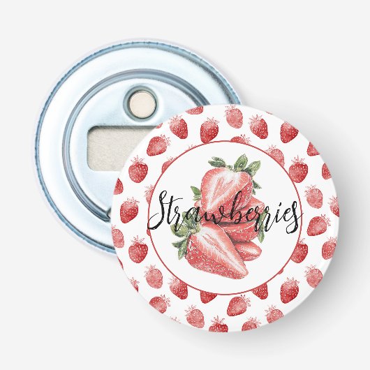 Rode Aardbeien Fruit   Button Flesopener (Voorkant)