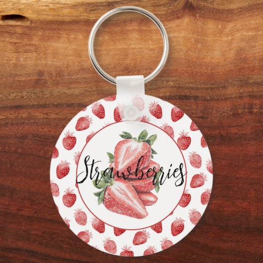 Rode Aardbeien Fruit Sleutelhanger (Voorkant)