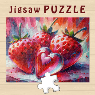 Rode Aardbeien met Glass Heart Painting - Legpuzzel