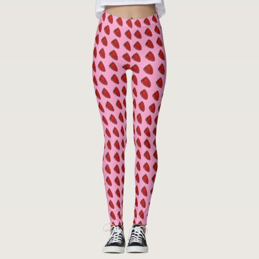 Rode aardbeien op roze Leggings (Voorkant)