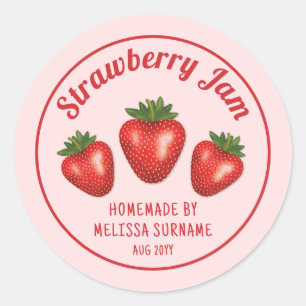 Rode Aardbeien Op Roze Thuisgemaakte Aardbeienjam Ronde Sticker