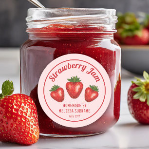 Rode Aardbeien Op Roze Thuisgemaakte Aardbeienjam Ronde Sticker