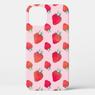  rode aardbeien - roze roze patroon iPhone 12 pro hoesje