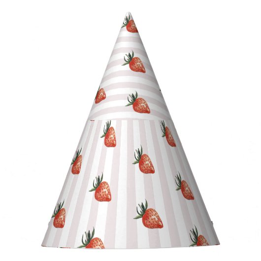Rode aardbeien roze streep feesthoedjes (Voorkant)