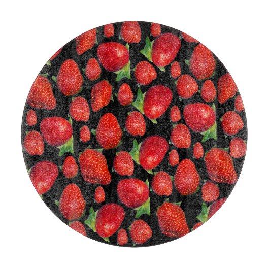 Rode aardbeien, snijplank (Voorkant)