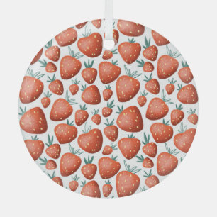 Rode Aardbeien Witte Achtergrond Naadloos Glas Ornament