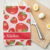 Rode aardbeienpatroon met aangepaste tekst theedoek (Quarter Fold)