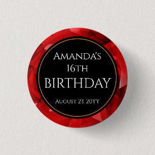 Rode Abstracte Kristal Ontwerp Verjaardag Aangepas Ronde Button 3,2 Cm