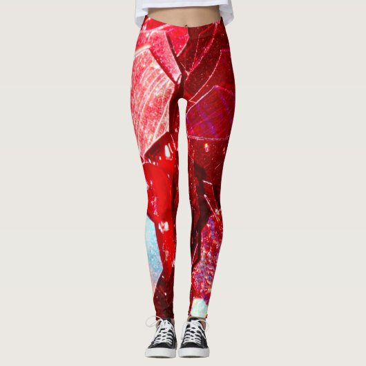 Rode abstracte mozaïekglanzend glitterpatroon leggings (Voorkant)