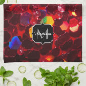 Rode abstracte mozaïekglitter Monogram Towel Theedoek (Gevouwen)