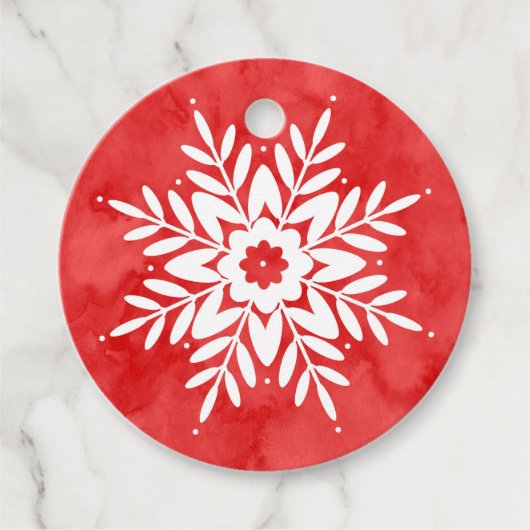 Rode Abstracte Waterverf Sneeuwvlok Bedankjes Labels (Voorkant)