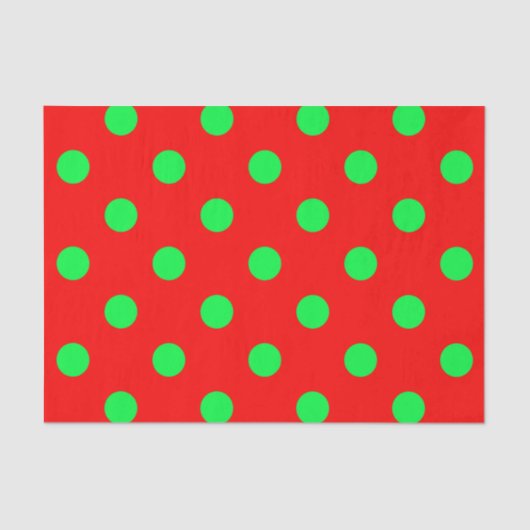 Rode Achtergrond Groene Polka Dots Design Tissuepapier (Voorkant)