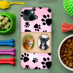 Rode achtergrond met poten, aangepaste huisdierenf iPhone 13 hoesje