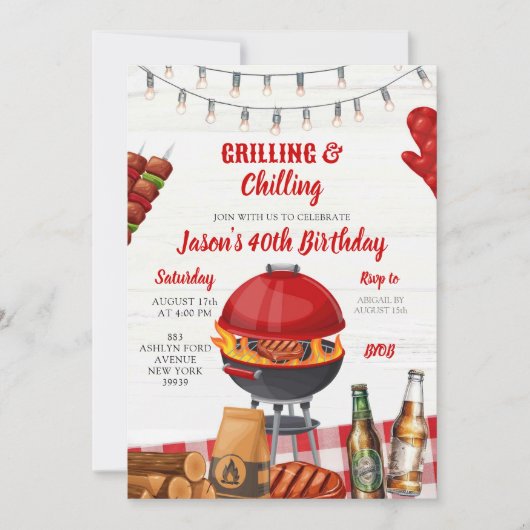 Rode Achtertuin Barbecue Chilling Grilling Verjaar Kaart (Voorkant)