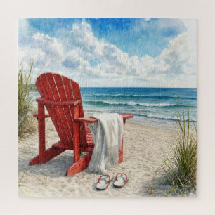Rode Adirondack-strandstoel met teenslippers Legpuzzel