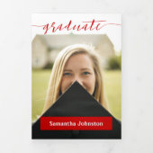 Rode Afstudeer Script Moderner Drie Foto's Drieluik Uitnodiging (Cover)