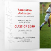 Rode Afstudeer Script Moderner Drie Foto's Drieluik Uitnodiging (Binnenzijde eerst)