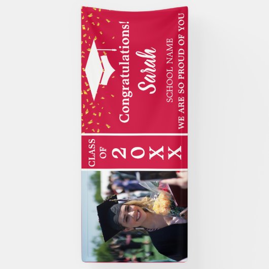 Rode Afstuderen Custom Fotoklas van 2025 Spandoek (Verticaal)