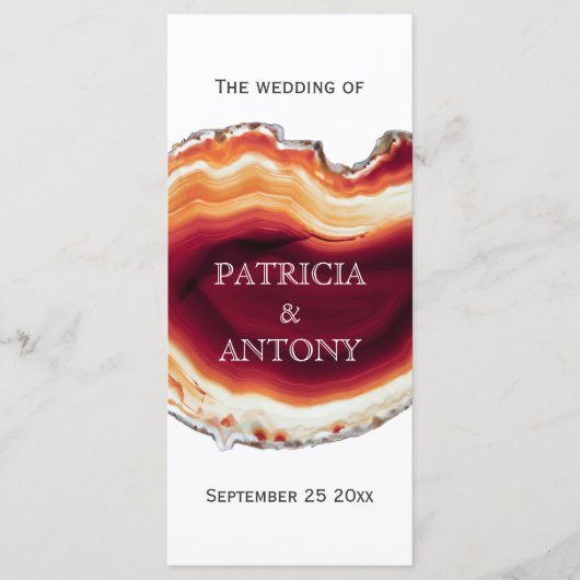 Rode agaat schijf, geode moderne herfst bruiloft p programma (Voorkant)