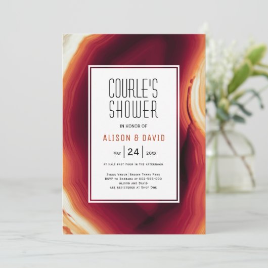 Rode agaat slice herfst bruiloft couples shower kaart (Staand voorkant)