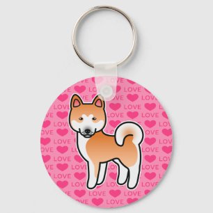 Rode Akita met Witte Masker Cartoon Liefde Sleutelhanger