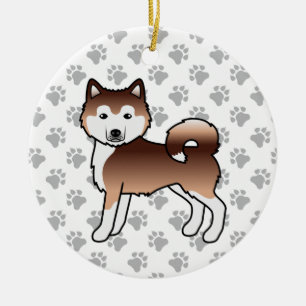 Rode Alaskan Malamute Schattige Cartoon Hond Keramisch Ornament