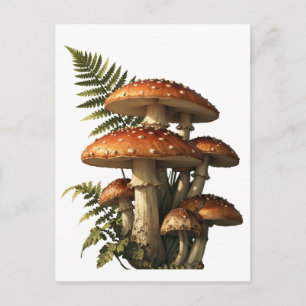 Rode Amanita-paddenstoelen met varen Botanisch Briefkaart