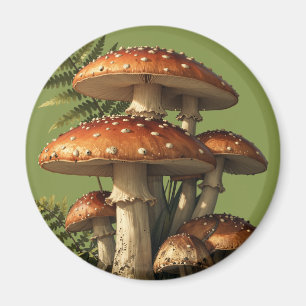 Rode Amanita-paddenstoelen met varen Botanisch Magneet