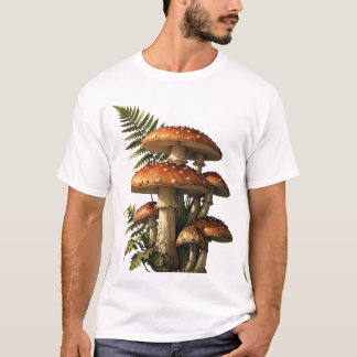 Rode Amanita-paddenstoelen met varen Botanisch T-shirt