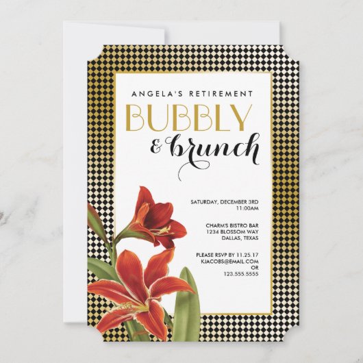 Rode Amaryllis Bloem Goud gecontroleerd Kaart (Voorkant)