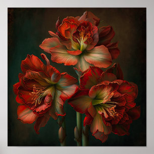 Rode Amaryllis Bloem Kunstprint Poster