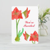 Rode Amaryllis Bloemen 50ste Verjaardag Uitnodigen Kaart (Staand voorkant)