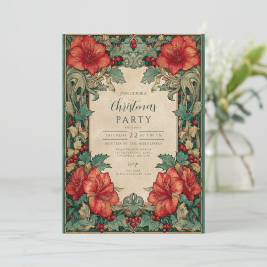 Rode Amaryllis Botanische Kerst Kaart (Staand voorkant)