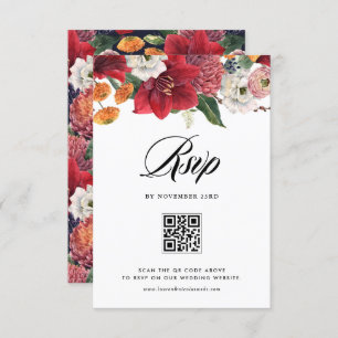 Rode Amaryllis Botanische Winter Wedding QR Code RSVP Kaartje
