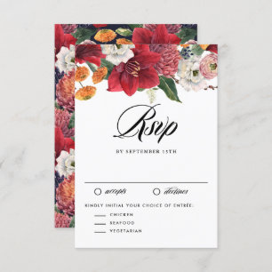 Rode Amaryllis Botanische Winter Wedding RSVP Kaartje