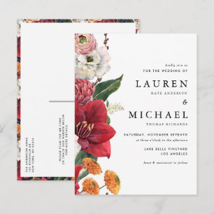 Rode Amaryllis en Herfst Bloemen QR Code Trouwen Uitnodiging Briefkaart