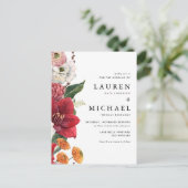 Rode Amaryllis en Herfst Bloemen QR Code Trouwen Uitnodiging Briefkaart (Staand voorkant)