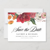 Rode amaryllis en herfstbloemen slaan de datum op magnetische uitnodiging (Voorkant)