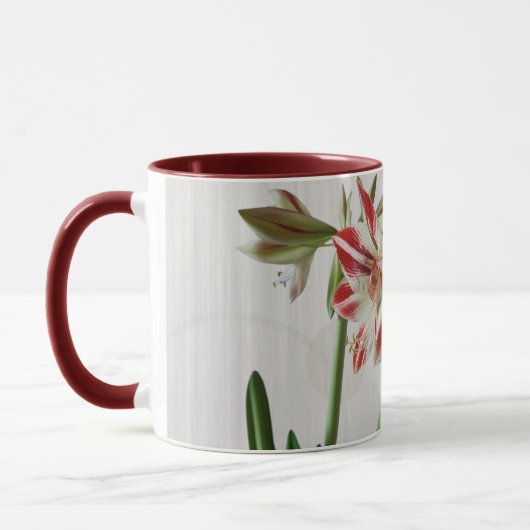Rode amaryllis mok met aangepaste tekst (Links)