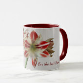 Rode amaryllis mok met aangepaste tekst (Voorkant rechts)